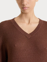 Maglia con scollo a V in Lurex Rice Stitch Marroni Donna - Ragno