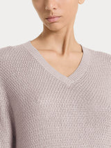 Maglia con scollo a V in Lurex Rice Stitch Rosa Donna - Ragno