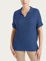Polo in Lurex Rice Stitch Blu Donna - Ragno