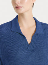 Polo in Lurex Rice Stitch Blu Donna - Ragno
