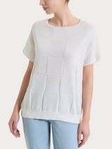 Maglia a manica corta con fantasia check in Puro Cotone Bianchi Donna - Ragno