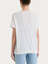 Maglia a manica corta con fantasia check in Puro Cotone Bianchi Donna - Ragno