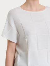 Maglia a manica corta con fantasia check in Puro Cotone Bianchi Donna - Ragno