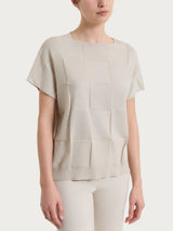 Maglia a manica corta con fantasia check in Puro Cotone Bianchi Donna - Ragno