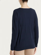 Langärmeliger Pullover mit Karomuster aus reiner Baumwolle, blau Women - Ragno