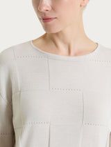 Maglia a manica lunga con fantasia check in Puro Cotone Bianchi Donna - Ragno