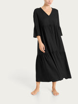 Nero Musselin Slub Langes Kleid - Ragno