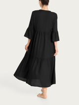 Nero Musselin Slub Langes Kleid - Ragno