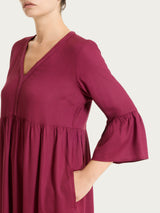 Rotes Musselin Slub Langes Kleid mit Rüschen - Ragno