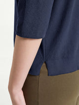 Maglia girocollo in punto piquet di puro cotone Blu Donna - Ragno