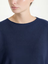 Maglia girocollo in punto piquet di puro cotone Blu Donna - Ragno