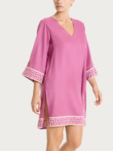 Kurzes Kleid mit grafischem Muster aus Rosa Musselin Slub Woman - Ragno