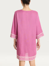 Kurzes Kleid mit grafischem Muster aus Rosa Musselin Slub Woman - Ragno