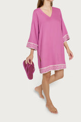 Kurzes Kleid mit grafischem Muster aus Rosa Musselin Slub Woman - Ragno