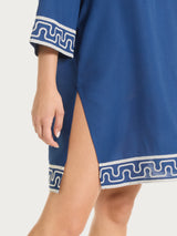 Abito corto con fantasia grafica in Mussola Slub Blu Donna - Ragno
