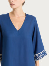 Abito corto con fantasia grafica in Mussola Slub Blu Donna - Ragno
