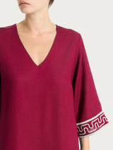 Abito corto con fantasia grafica in Mussola Slub Rossi Donna - Ragno