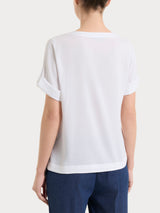 Blusa con scollo a V e manica risvoltabile in Voile Stretch Bianchi Donna - Ragno