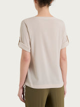 Blusa con scollo a V e manica risvoltabile in Voile Stretch Bianchi Donna - Ragno