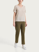 Blusa con scollo a V e manica risvoltabile in Voile Stretch Bianchi Donna - Ragno