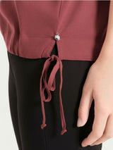 Blusa con scollo a V e manica risvoltabile in Voile Stretch Marroni Donna - Ragno