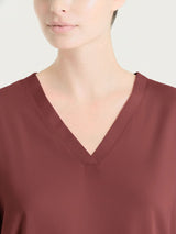Blusa con scollo a V e manica risvoltabile in Voile Stretch Marroni Donna - Ragno