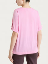 Blusa con scollo a V e manica risvoltabile in Voile Stretch Rosa Donna - Ragno