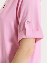 Blusa con scollo a V e manica risvoltabile in Voile Stretch Rosa Donna - Ragno