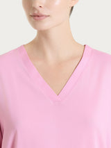 Blusa con scollo a V e manica risvoltabile in Voile Stretch Rosa Donna - Ragno