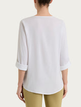 Blusa a serafino con manica risvoltabile in Voile Stretch Bianchi Donna - Ragno