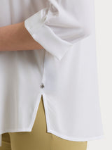 Blusa a serafino con manica risvoltabile in Voile Stretch Bianchi Donna - Ragno