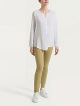 Blusa a serafino con manica risvoltabile in Voile Stretch Bianchi Donna - Ragno