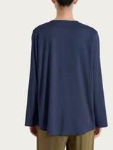 Blusa a serafino con manica risvoltabile in Voile Stretch Blu Donna - Ragno