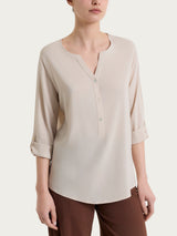 Blusa a serafino con manica risvoltabile in Voile Stretch Bianchi Donna - Ragno