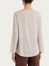 Blusa a serafino con manica risvoltabile in Voile Stretch Bianchi Donna - Ragno