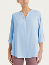 Blusa a serafino con manica risvoltabile in Voile Stretch Azzurri Donna - Ragno