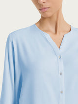 Blusa a serafino con manica risvoltabile in Voile Stretch Azzurri Donna - Ragno
