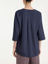 Blusa con scollo a V in Voile Stretch Blu Donna - Ragno