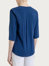 Blusa con scollo a V in Voile Stretch Blu Donna - Ragno
