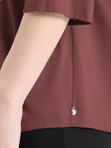 Blusa con scollo a V in Voile Stretch Marroni Donna - Ragno