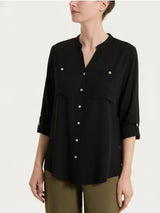 Camicia con manica risvoltabile in Voile Stretch Neri Donna - Ragno