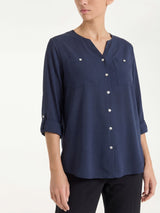 Camicia con manica risvoltabile in Voile Stretch Blu Donna - Ragno