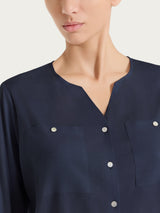 Camicia con manica risvoltabile in Voile Stretch Blu Donna - Ragno