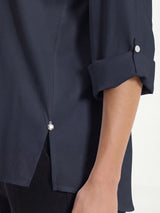Camicia con manica risvoltabile in Voile Stretch Blu Donna - Ragno