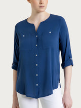 Camicia con manica risvoltabile in Voile Stretch Blu Donna - Ragno