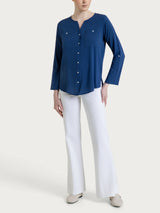 Camicia con manica risvoltabile in Voile Stretch Blu Donna - Ragno