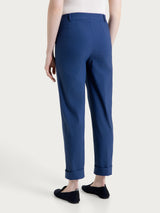 Pantalone a carota con tasche in Linen Super Fresh Blu Donna - Ragno