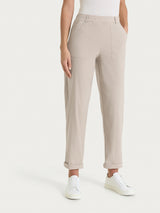 Pantalone a carota con tasche in Linen Super Fresh Marroni Donna - Ragno