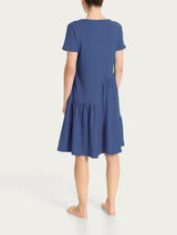 Vestito corto con balze asimmetriche in Slub Jersey di Cotone Blu Donna - Ragno