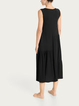 Vestito lungo con balze asimmetriche in Slub Jersey di Cotone Neri Donna - Ragno